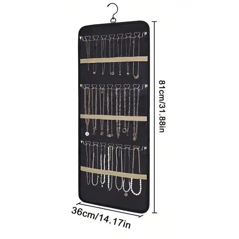 Organisateur de bijoux suspendu Double face en tissu Oxford, 48 poches, rangement de colliers, boucles d'oreilles, colliers, bracelets, bagues