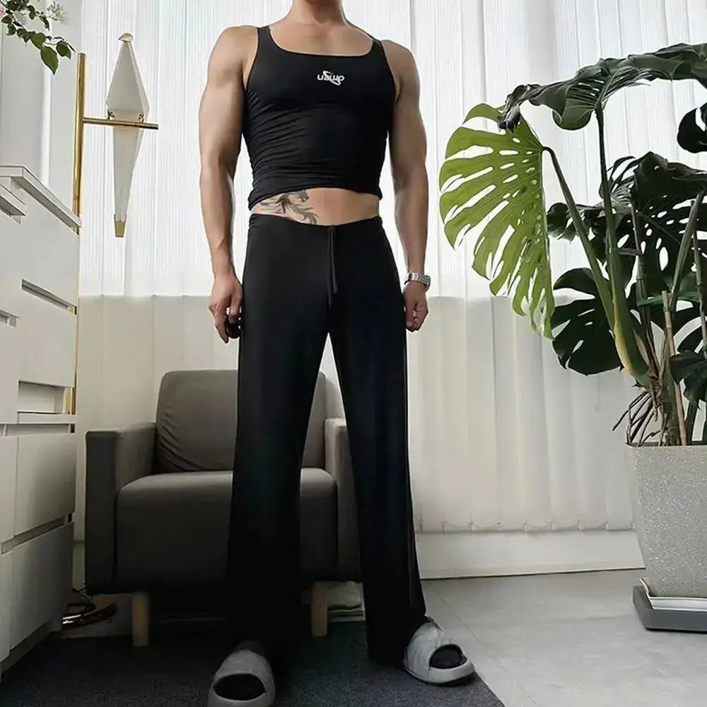 

Glossy summer ice silk men sleeping pants Men loose plus size trousers