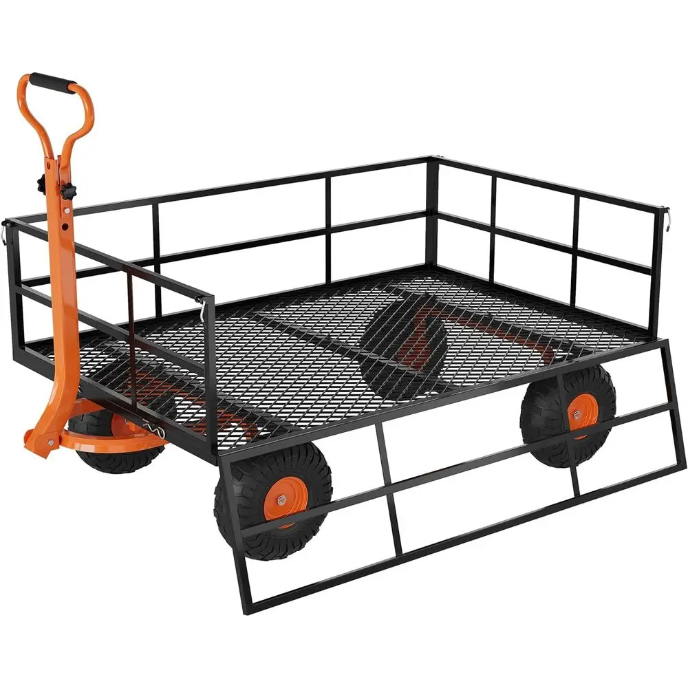 

Sturdy Steel Garden Cart, 1200 lbs Capacity, 3-in-1 Pullable Wagon with 13 Wheels for Soil, Tools, and Plants