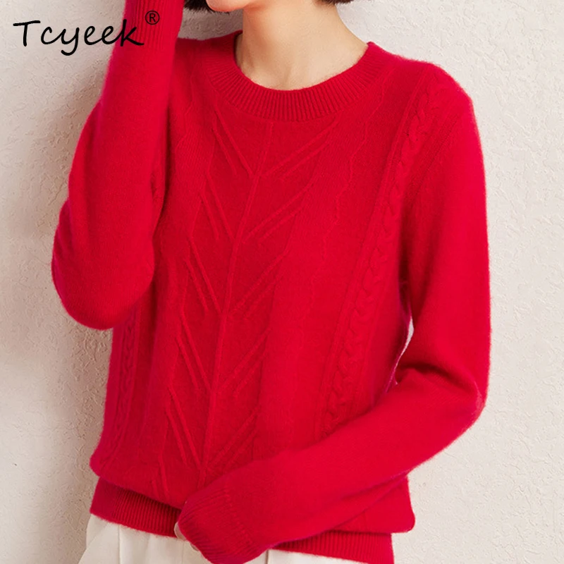 Tcyeek, 35% Cashmere 65% Wool Elegant Sweater, Simple Knitted Base Sweater, Casual Sweater Top, New Autumn and Winter T48920KS