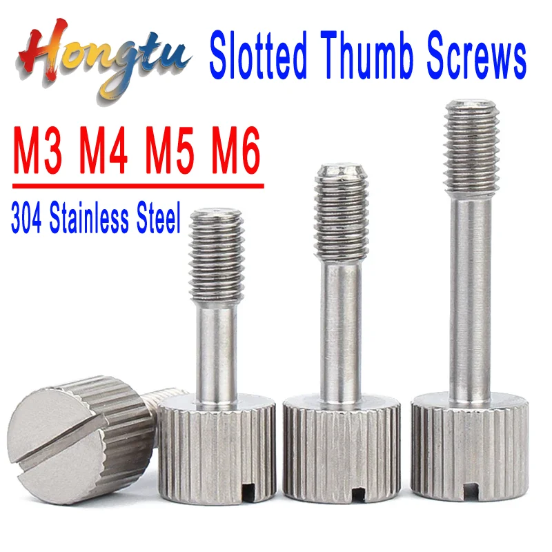

Hongtu 304 Stainless Steel Slotted Thumb Screws - M3/M4/M5/M6 Sizes, Knurled Slot Head with Waisted Shank (Hand-Tight)