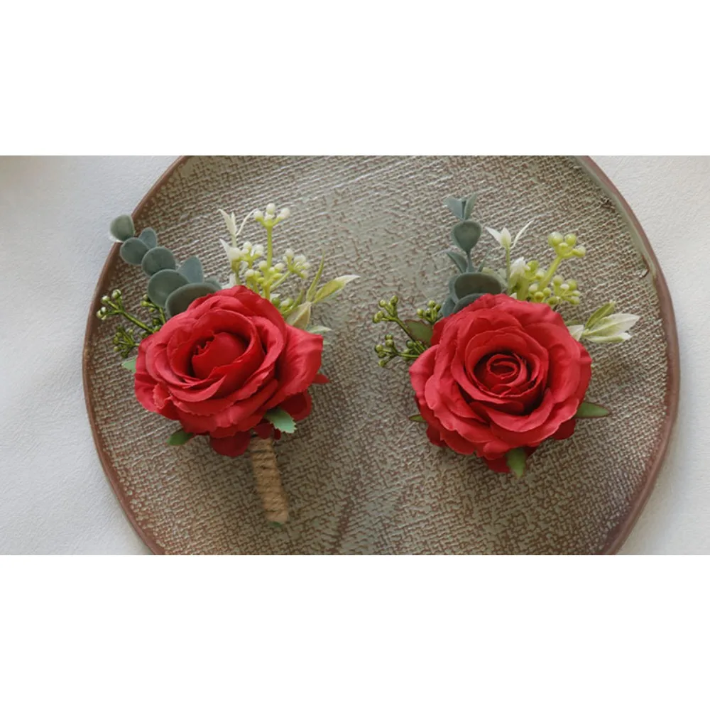 ホワイトブートニア 男性用 新郎 花婿の付添人 ベストマン ゲスト ブートニア 造花 シルク ローズ 結婚式 プロム セレモニー用