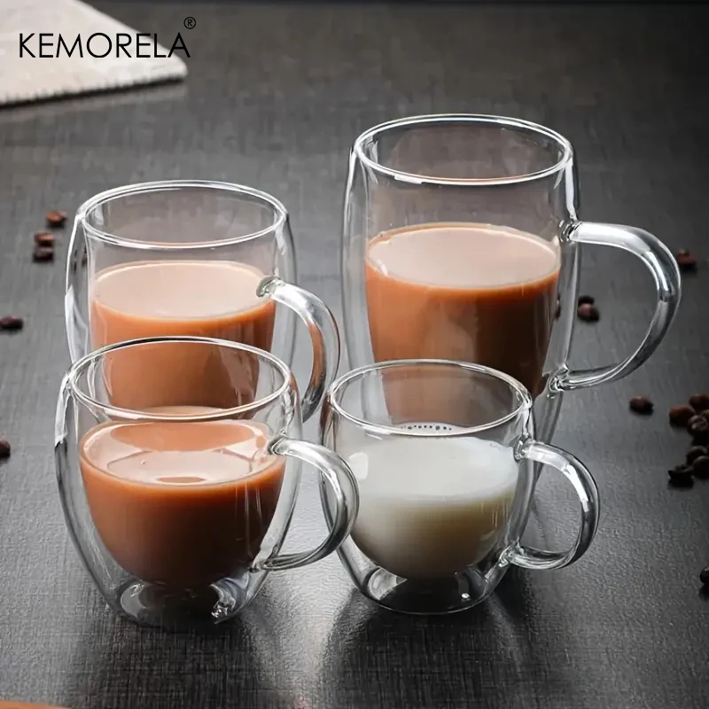 Taza de cristal transparente resistente al calor para café expreso, leche, whisky, té, cerveza, taza doble, cóctel, Vodka, vino, vajilla creativa