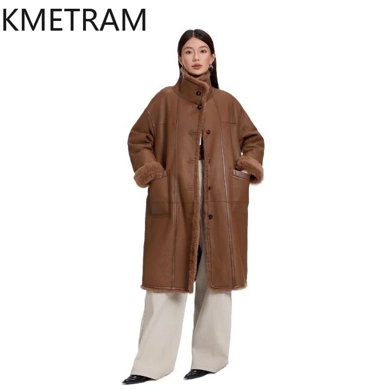 

KMETRAM Natural Merino Sheepskin with Wool Attached Coat Reversible Long Real Fur Jacket Woman Clothing Winter New in Coats шуба
