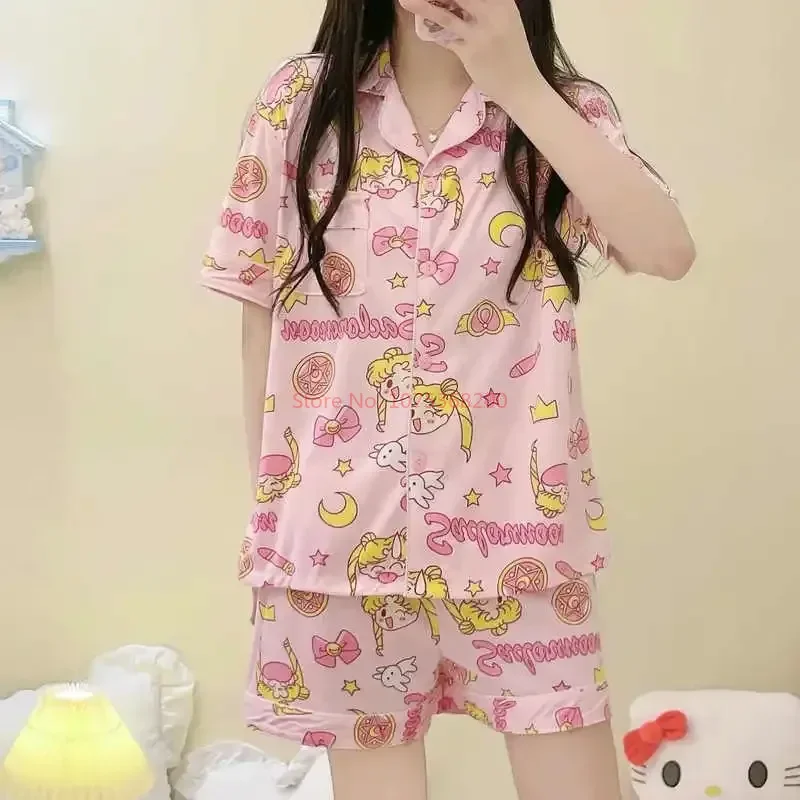 Sailor moon-Conjunto de pijama para mujer, ropa de dormir suave y bonita de soldado Sailor Moon, pantalones de pijama para niña, regalos de manga