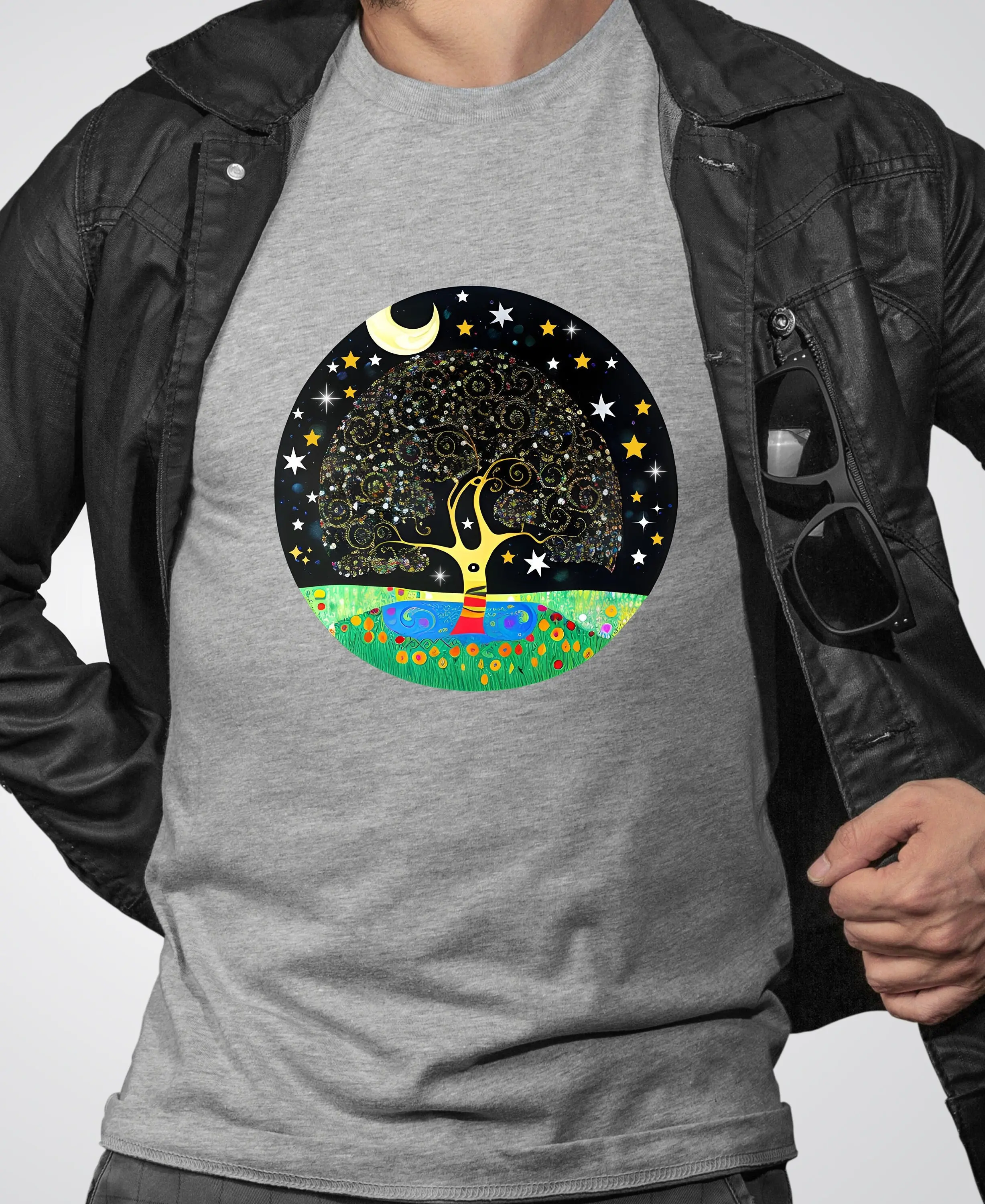 Gustav Klimt T Shirt Style Tree Illustration Stars Colorful Landscape Nature