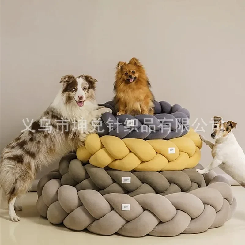 Hand-woven doghouse removable washing non-slip dog bed creative wicker dog bed wicker dog bed