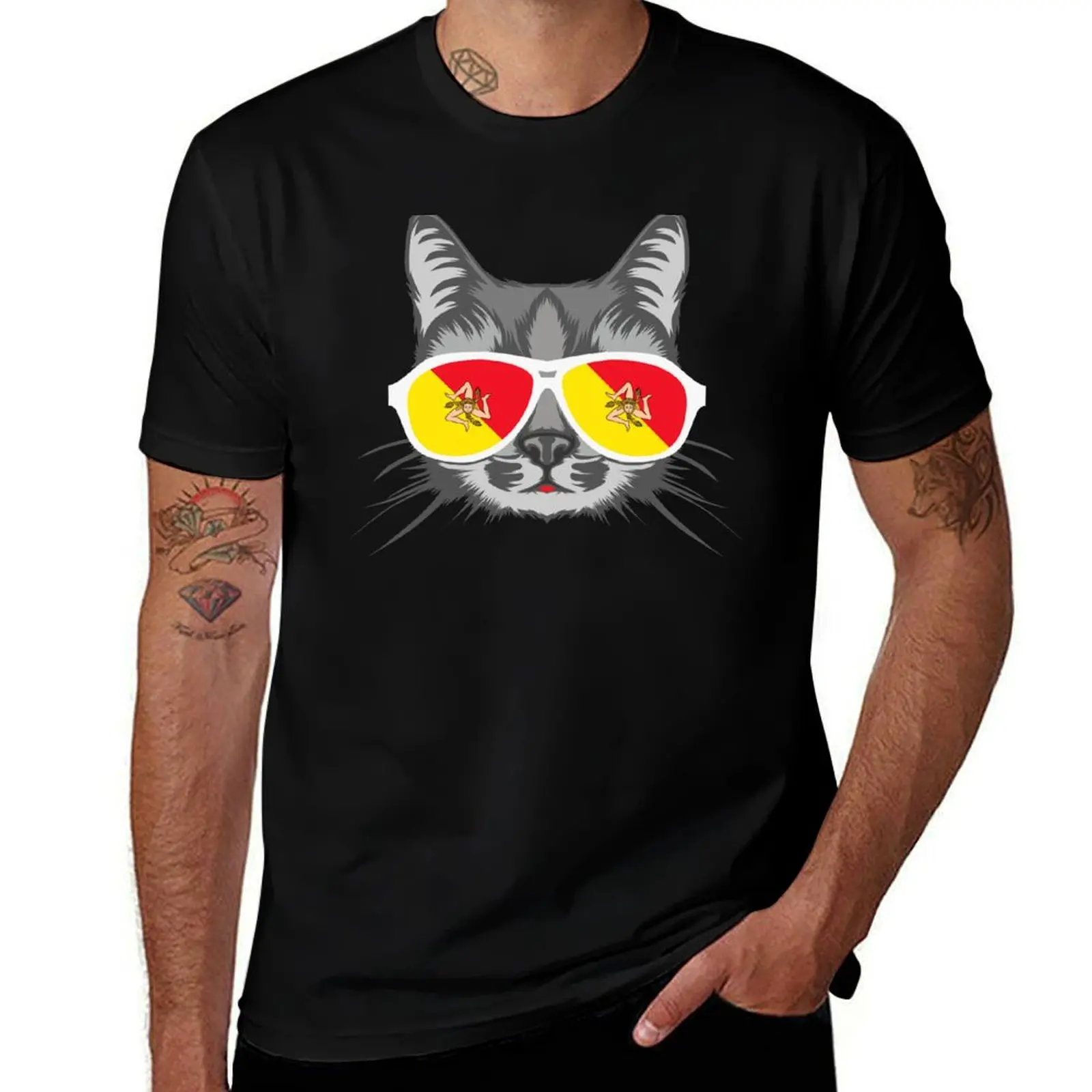 Sicilian Cat - Flag Of Sicily T-Shirt Comfortable Workout Short Sleeve Shirt