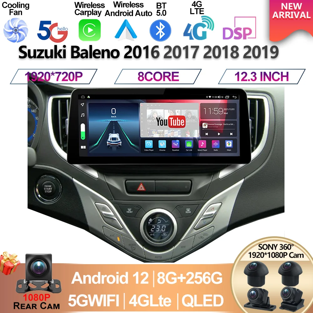 For Suzuki Baleno 2016 2017 2018 2019 Radio 12.3 Inci Stereo Pemutar Video Mobil Android 14 GPS Pemutar Multimedia Unit