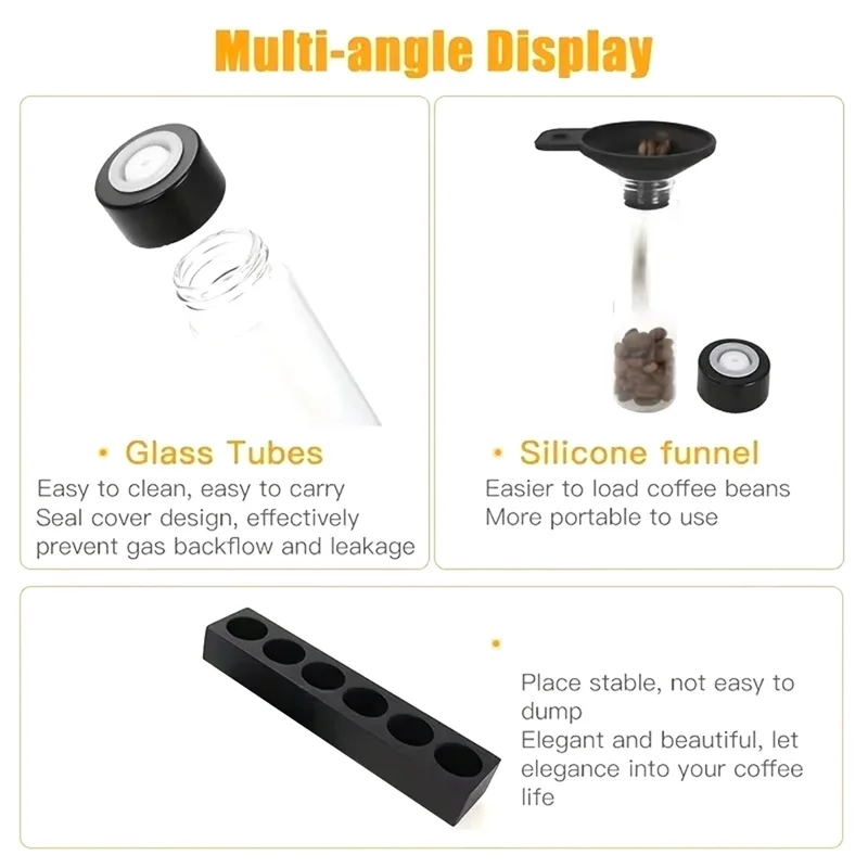 

AB66-Coffee Beans Storage Container Portable Coffee Storage Jar Display Rack Glass Tea Tube Bottle Espresso Accessories Tool