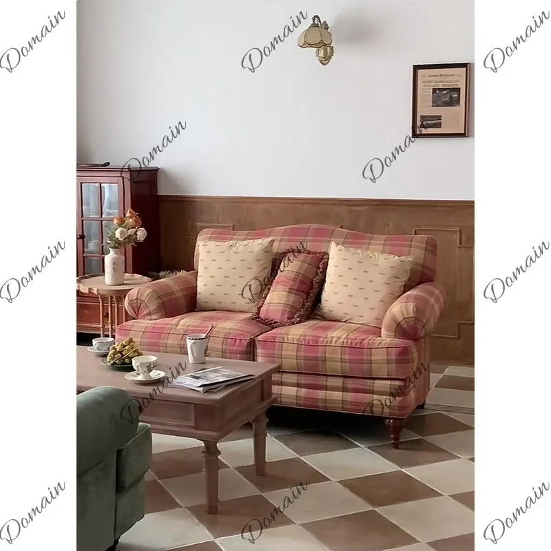 French romantic fabric sofa retro pastoral photography photo Scottish red plaid removable and washable