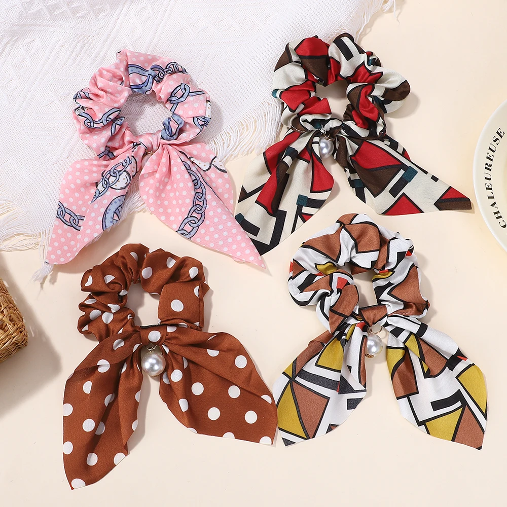 10 Stück Damen Scrunchies in Zufälliger Farbe, Schleifen-Haarbänder, Modische Pferdeschwanz-Haarbänder, Elegante Bedruckte Haargummis