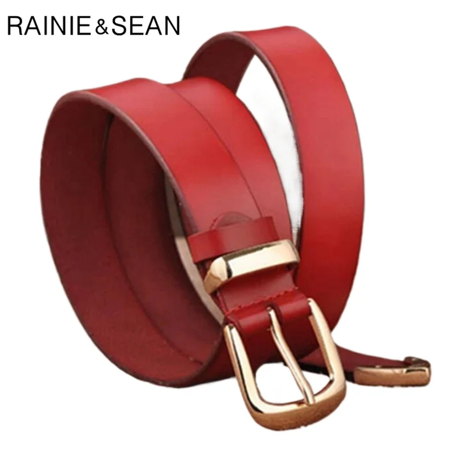 

RAINIE SEAN новый красный женский ремень из натуральной кожи с золотой пряжкой, женские модные джинсовые ремни, женский модный черный кофейный ремень