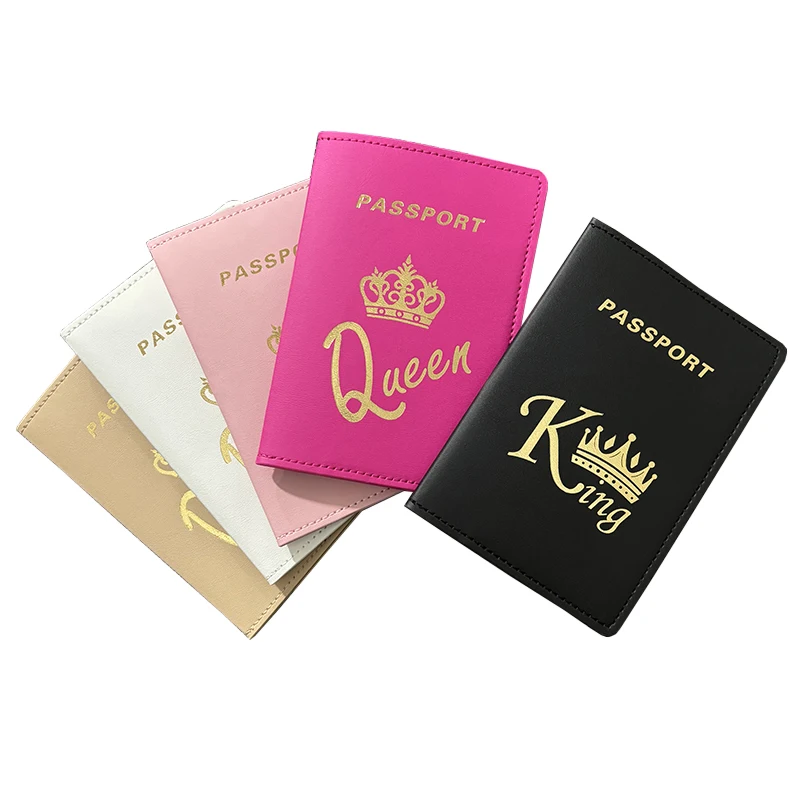 King Queen Crown Passport Cover Women Men Travel Ticket Storage Pocket Waterproof Passport Credit Card Holder Travel Wallets