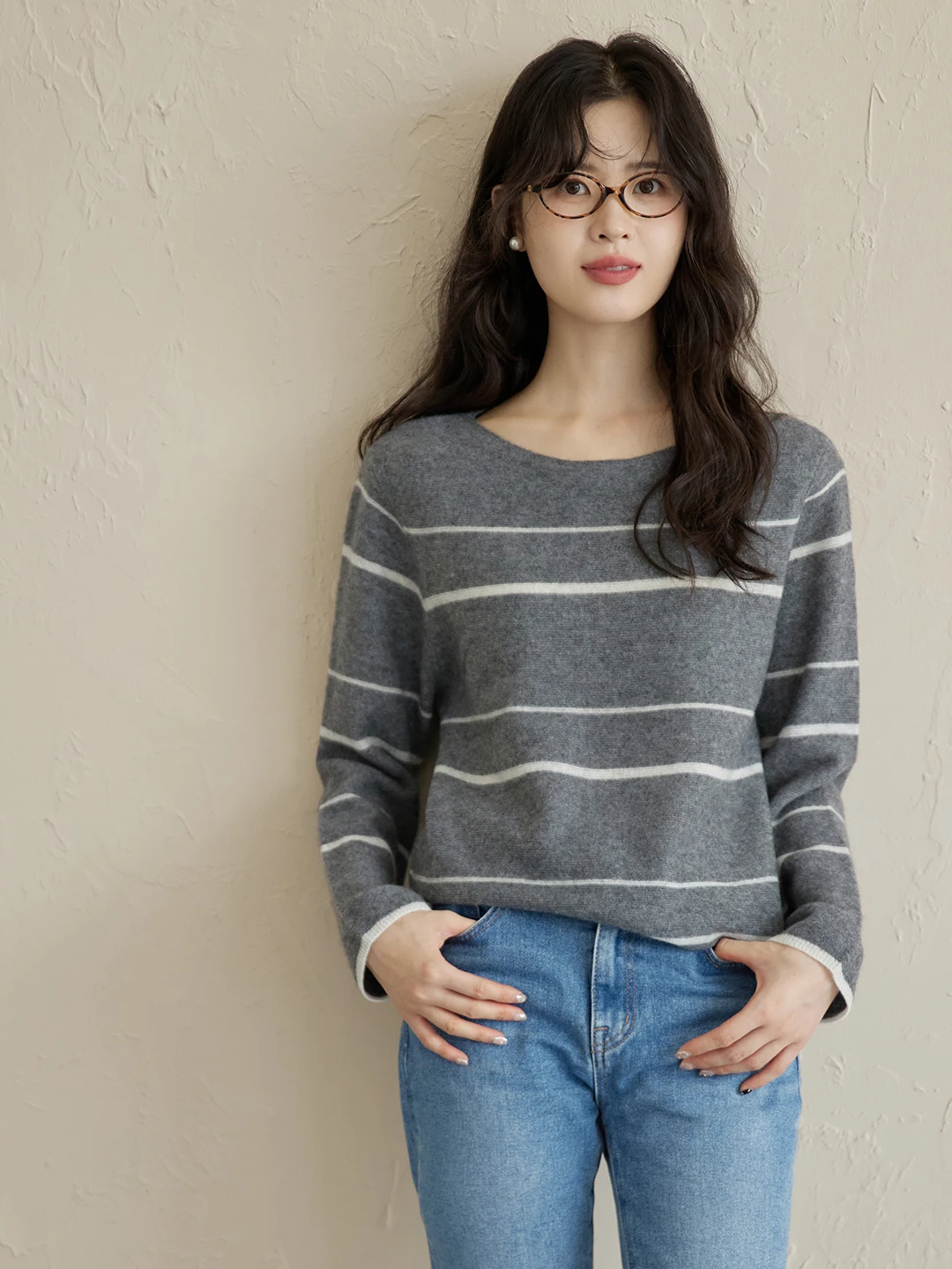 

OCTSW October Silk Camere полосатый свободный вязаный свитер женский повседневный длинный свек одно плечо удобный мягкий