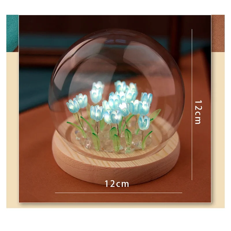 ABBN-Artificial Tulip Flower Night Light Ornaments Handmade DIY Bedside Lamp LED Night Lamp Bedroom Decor Table Lamp Durable ,Pi