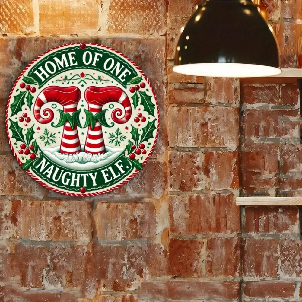 1 قطعة 8x8 "ريفي الألومنيوم جولة "منزل واحد شقي قزم" علامة-إكليل عيد الميلاد الباب شنقا للمنزل غرفة المعيشة عطلة ديكور