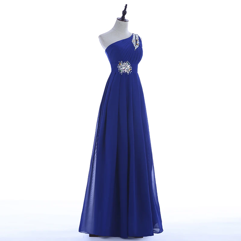 

Long Women Robe De Soire Formal Blue Evening Dress Party One Shoulder Chiffon Lace-up Maxi Plus Size Vestido Festa