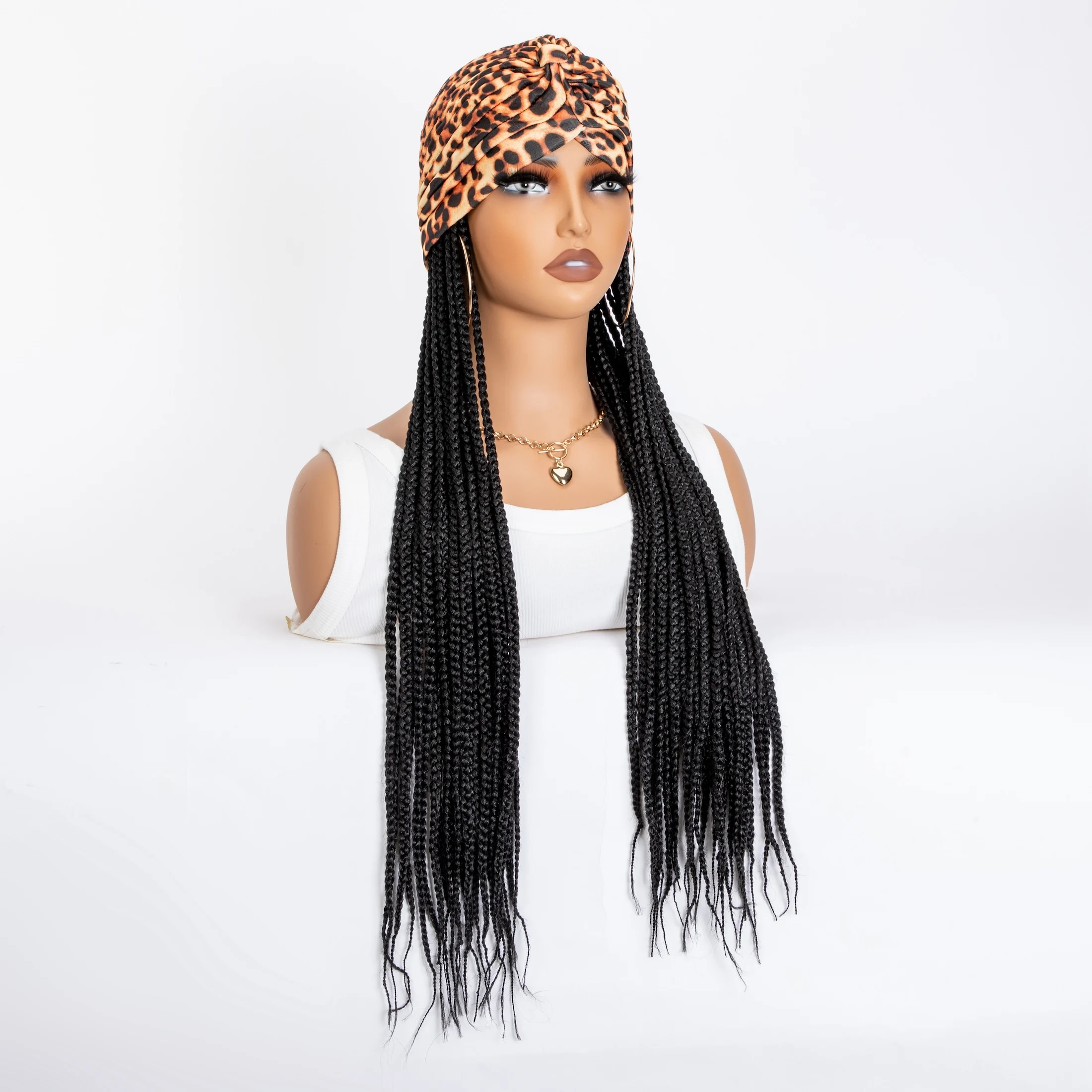 24 pollici lungo Ombre nero scuro intrecciato sintetico con fascia turbante intrecciare le estensioni dei capelli parrucche per le donne