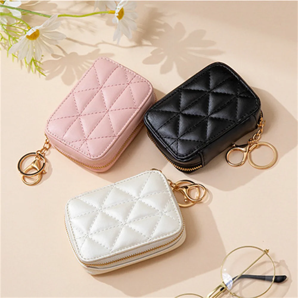 PU Leather Mini Cosmetic Bag With Mirror Women Lipstick Bag Travel Makeup Case Purse Organizer Pocket Coin Wallet Card Holder