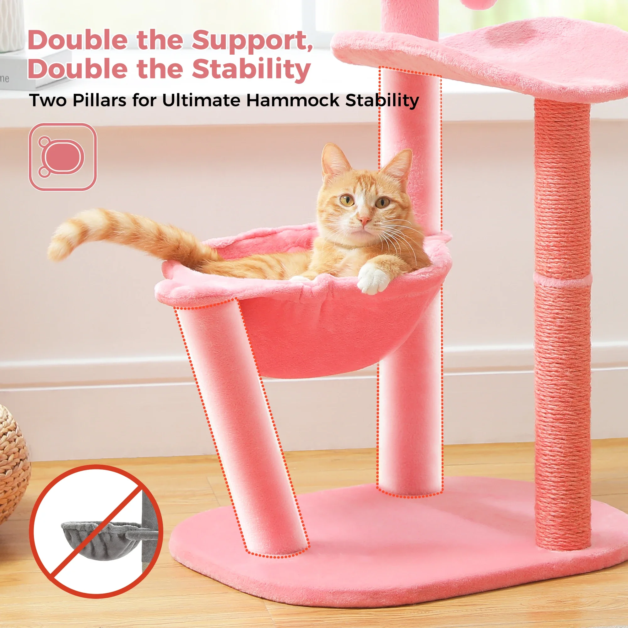 

Cute Cat Tree Flamingo Pink Tower with Sisal Scratching Posts, Kittens Scratcher and Perch Hammock for Small