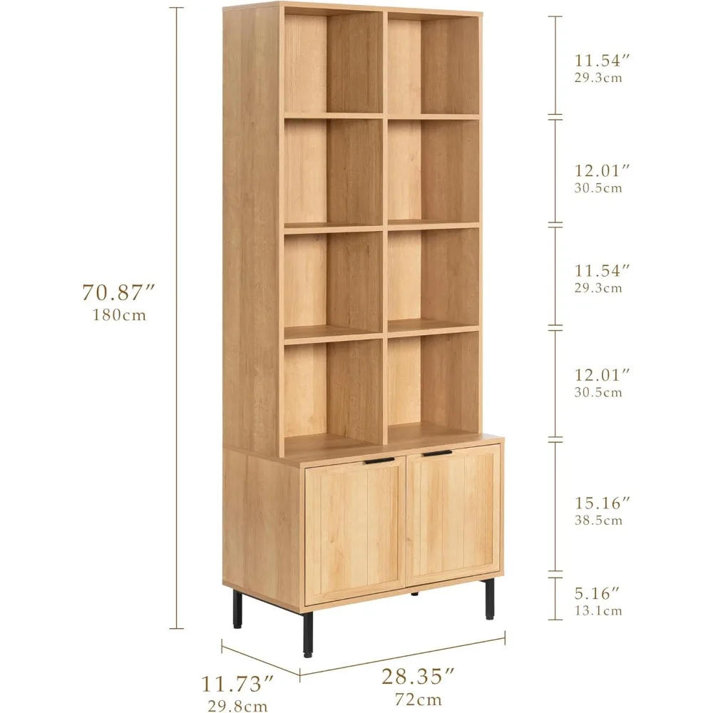 Большой книжный шкаф в стиле фермерского дома 71, с 4 регулируемыми полками и дверцами для гостиной