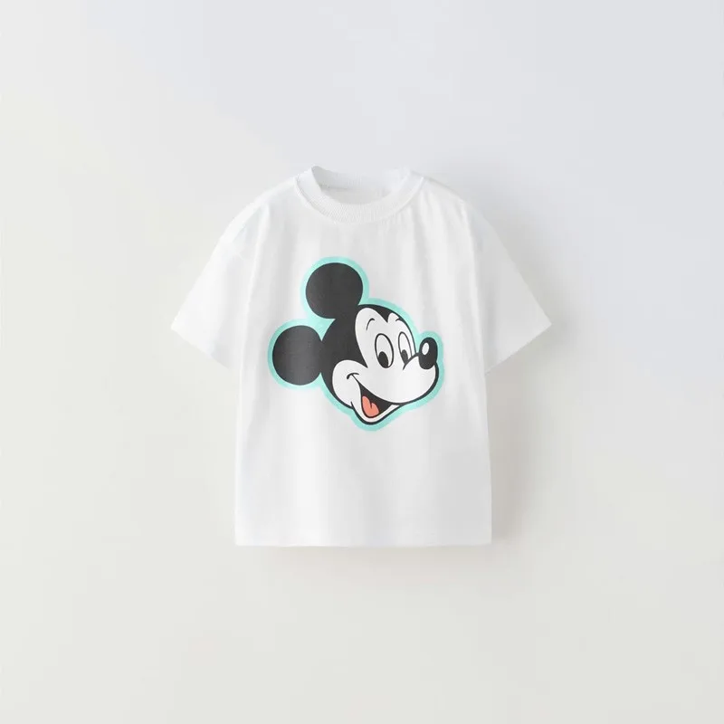 Disney Clothes Cartoon Tshirt For Boys Girls Cotton Fashion Casual Round Neck Tops Children Short Sleeve Versatile Base Shirt