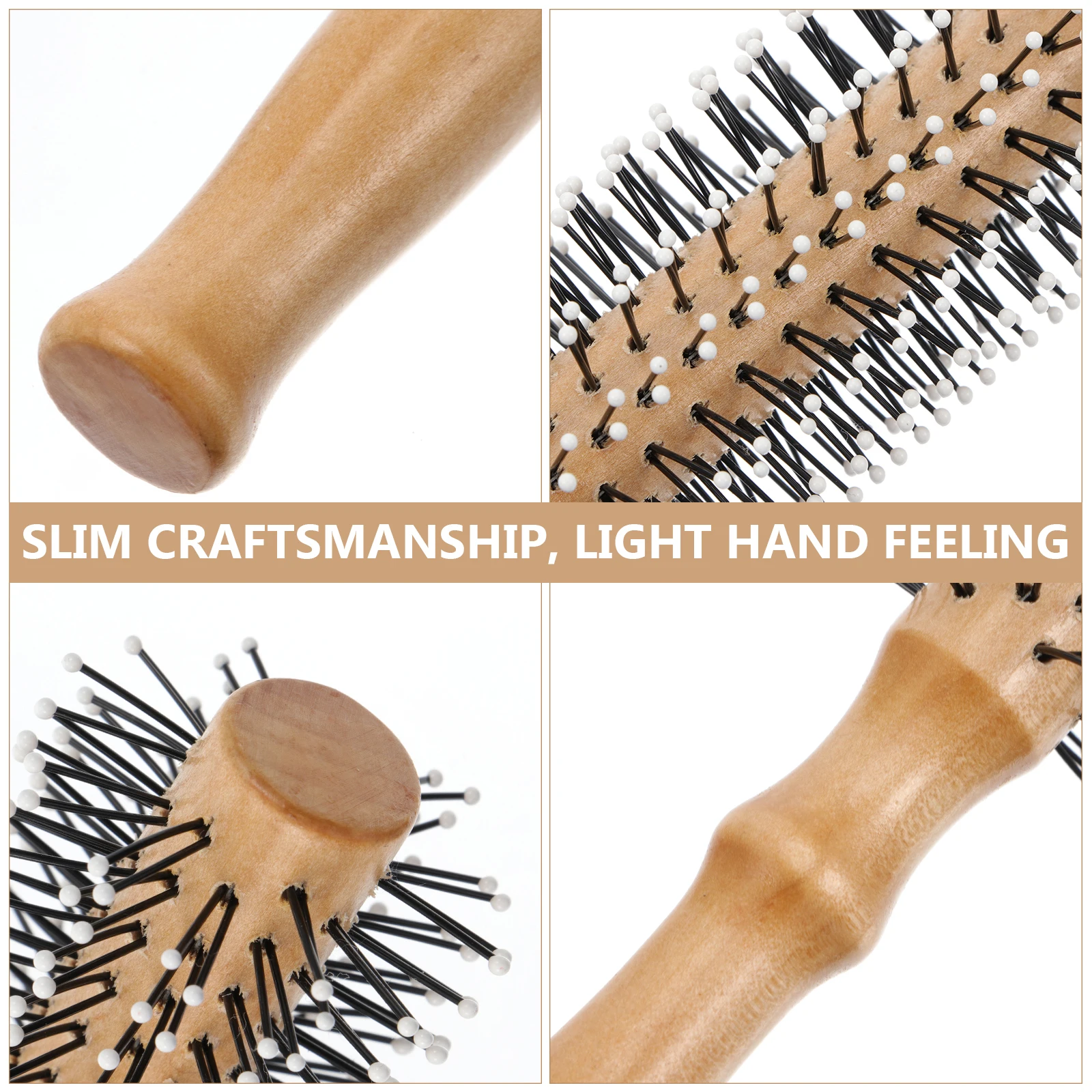 

Wooden Roller Comb Hairbrush Khaki Hairstyling Dryer Round Brush Scalp Massage Unbreakable Lightweight Durable Smooth