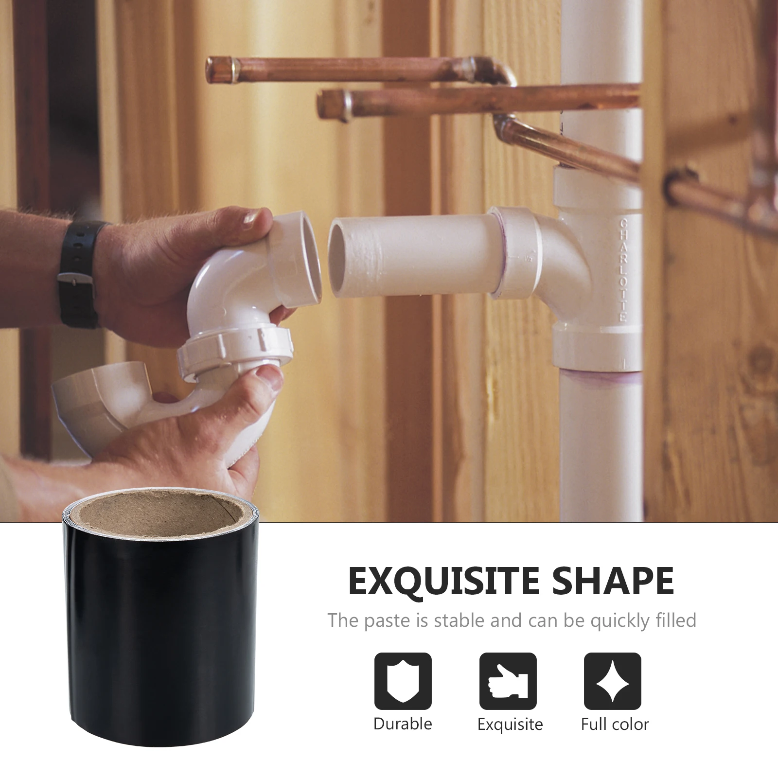 

2pcs PVC Waterproof Tape Bundling Sealant Leakage Repair Black Professional Mending Roof Sealing Functional