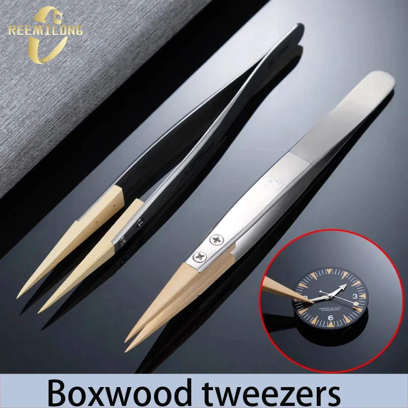 Watch repair tool boxwood tweezers precision anti magnetic tweezers 27# Lightweight pointed tweezers insulated not damaging part