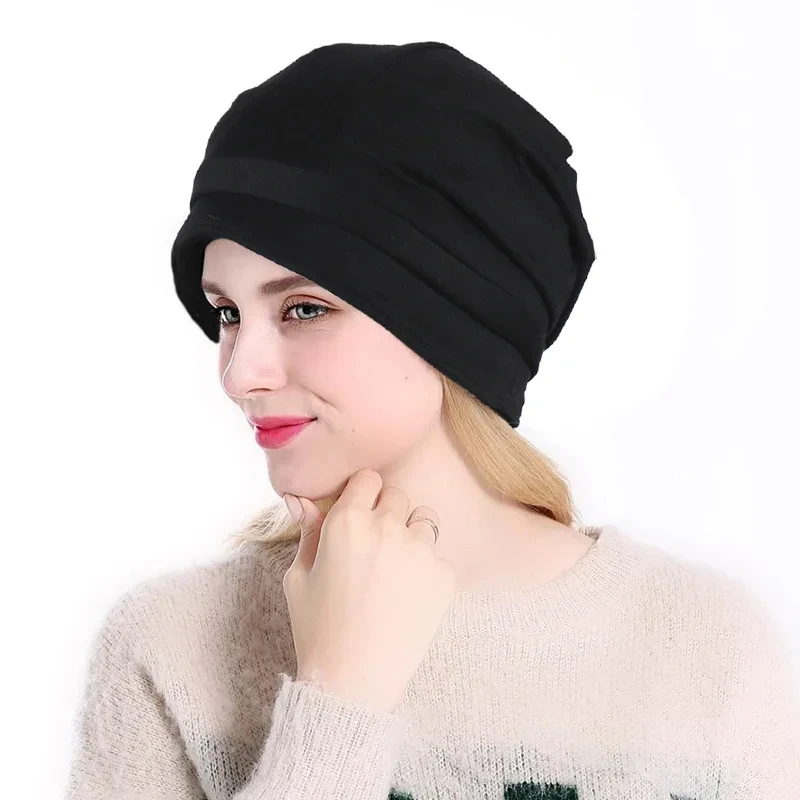 Cappellino turbante per donna cappelli a tesa unita musulmana turbante elasticizzato perdita di chemio testa avvolgente berretto sciarpa avvolgente testa Casual