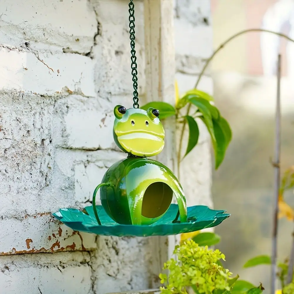 

Bird Raising Tool Metal Bird Feeder Frog Shaped Durable Bird Water Bowl with Tray Multi-purpose Bird Food Dispenser Parrot