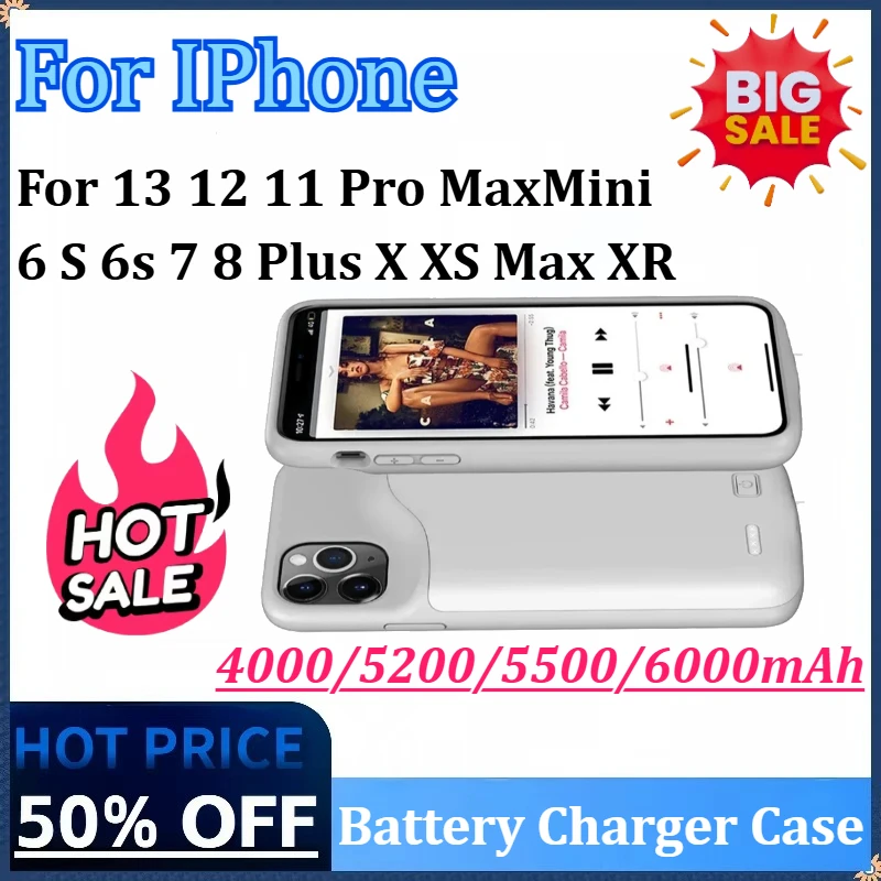 

New Battery Charger Case for IPhone 13 12 11 Pro MaxMini 6 S 6s 7 8 Plus X XS Max XR Power Bank Charging Case with Audio