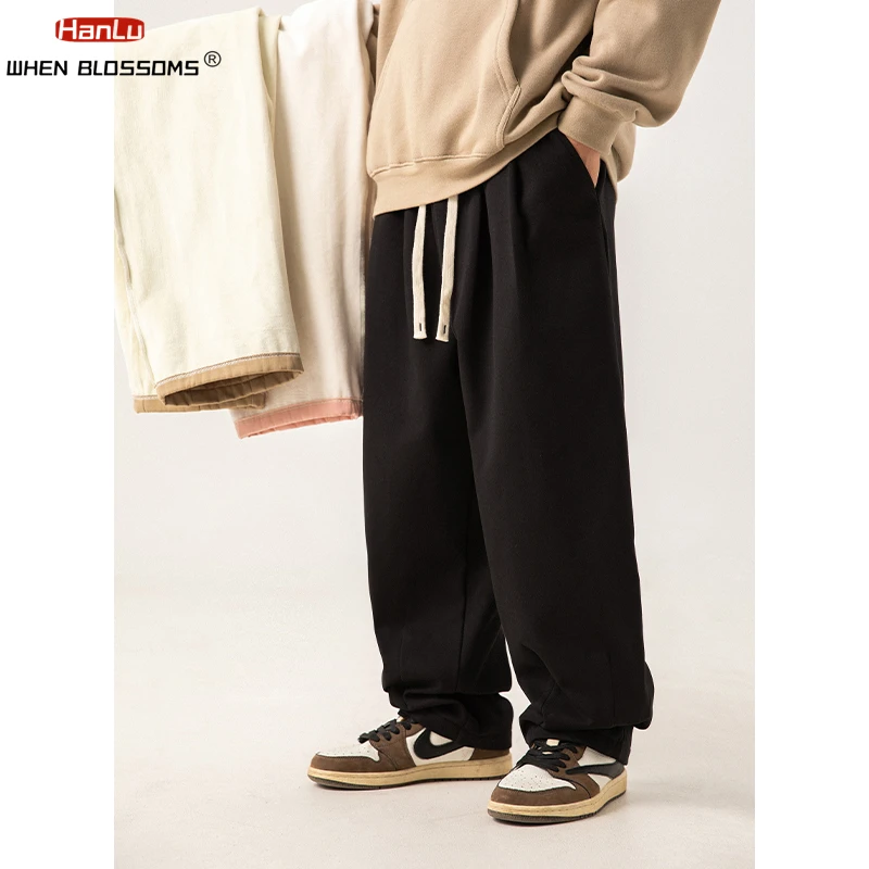 2023 Winter New Men Pant Casual Cotton Fleece Thickening WideLeg Pants For Women Retro Fashion Design Female Pink Sweatpants