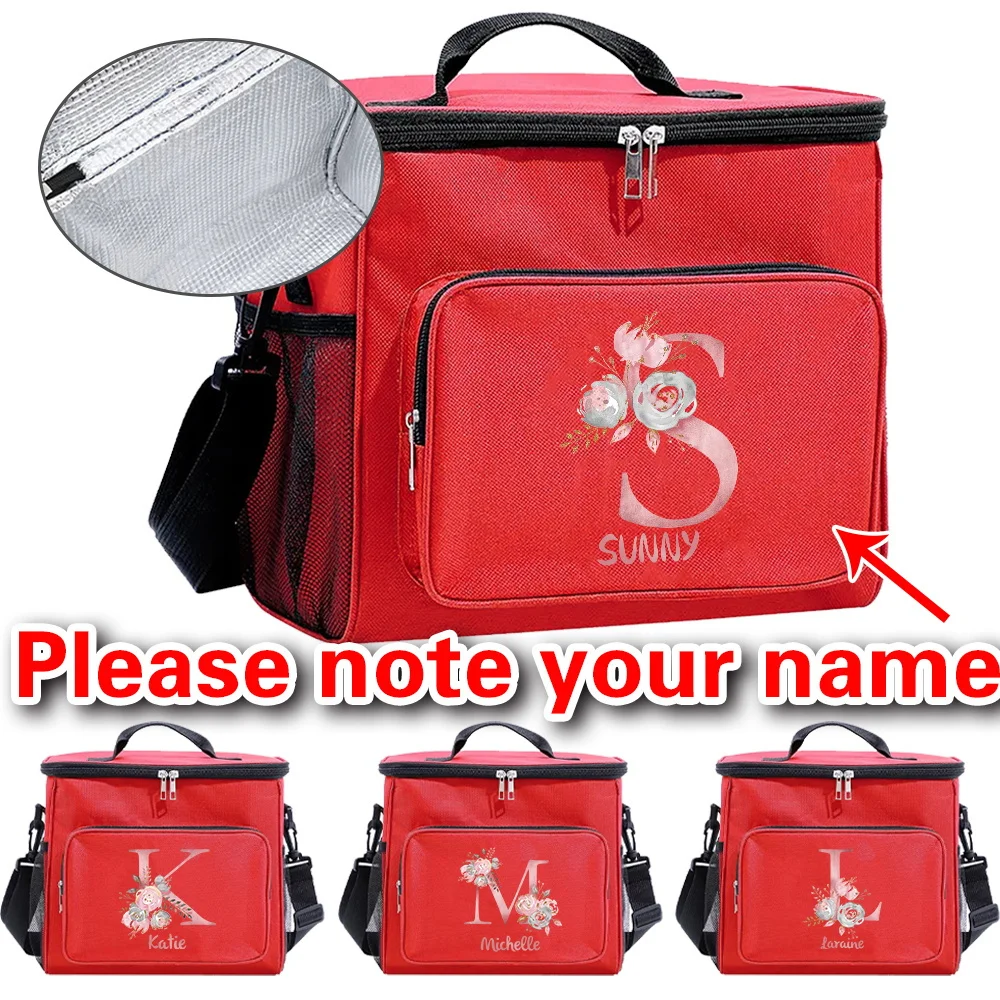 

Customizable Name Red Lunch Bag Insulated Handbag Multi Functional Picnic Lunch Box Waterproof Lunch Box Pink Letter Series