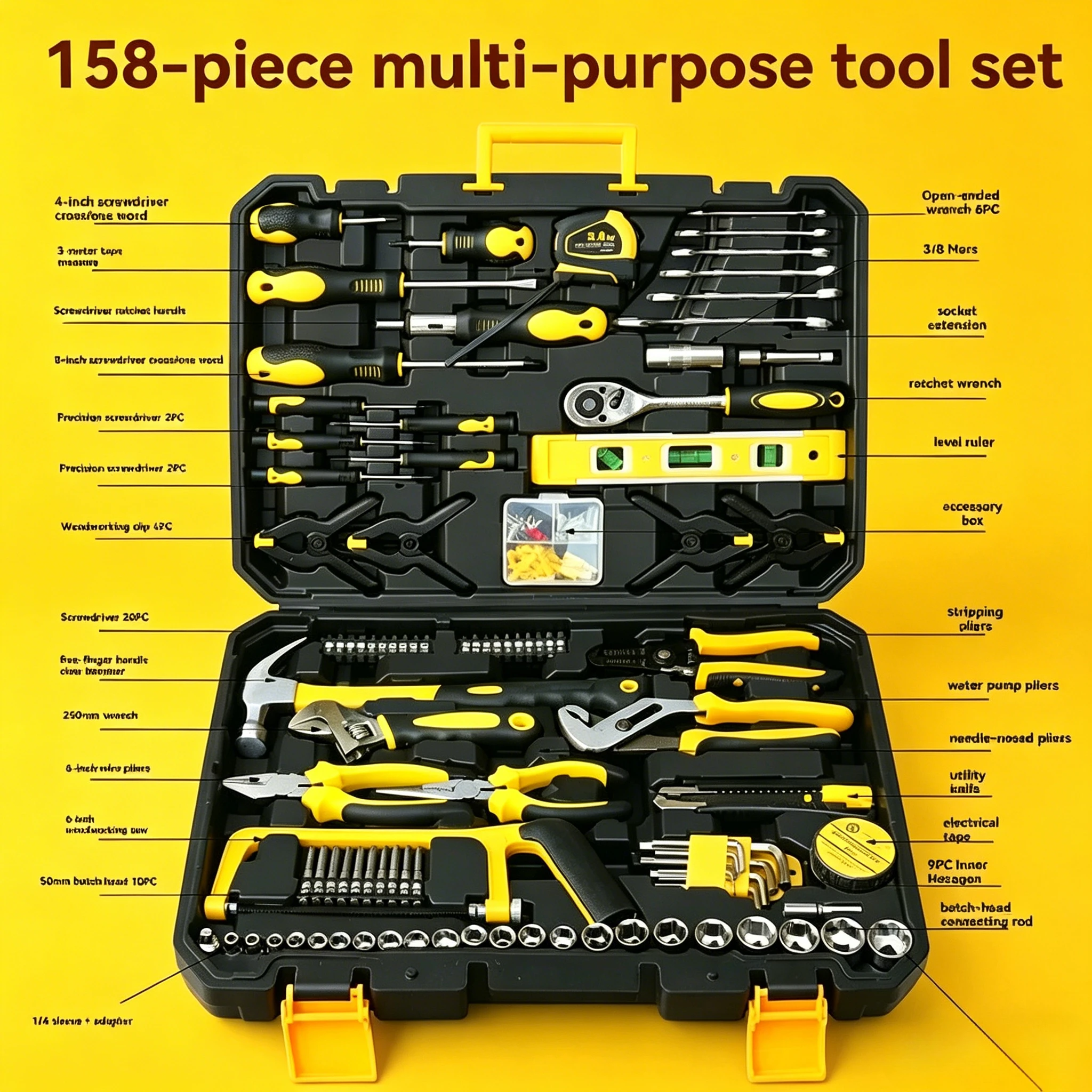

108Pcs Hand Tool Set Portable Tool Box Complete Hardware Kit Home Car Auto Repair Manual Tools for Household Maintenance