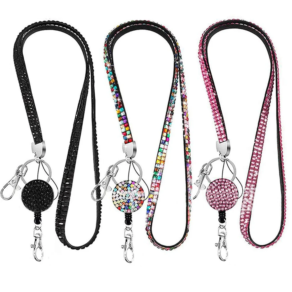 1Pc Rhinestone Lanyard Badge Reel Neck Straps Badge Holder Rope Work Card Lanyards Hang Rope Phone Anti-lost Strap Universal