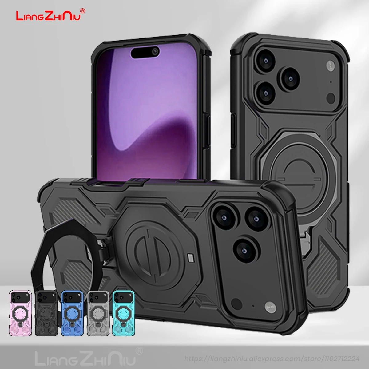 

For Iphone 17 Pro Max/Iphone Air/17 Pro/17 16 15 Magnetic Holder Phone Case Four Corners Airbag Tpu+Pc Armor Shockproof Cover