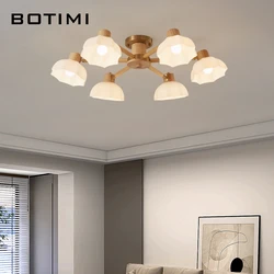 Nordic Rubber Wood Ceiling Lights With Glass Lampahdes For Living Room Modern Warm White Cool Light Lustres Bedroom Lamparas