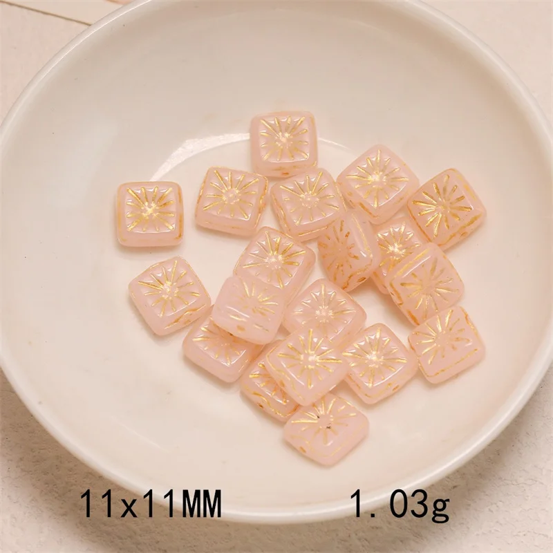 New style 44pcs/lot color pattern print 11mm geometry square shape glass beads diy jewelry garment accessory