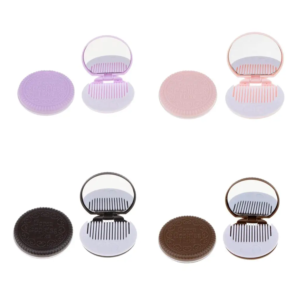 Miroir de Poche Rond et Compact Pliable avec Peigne, Accessoire de Maquillage et de Cosmétique, 2 Pièces