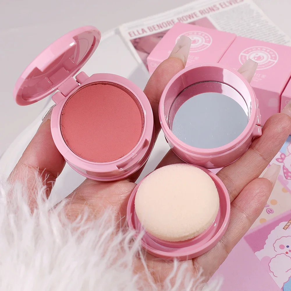 Monochrome Girl Blush with Powder Puff Makeup Natural Cheek Tint Blush Palette Peach Pink Cheek Contour Blush Korean Cosmetics