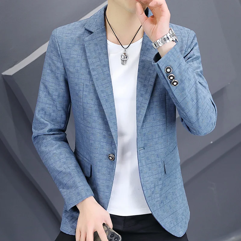 

Slim Fit Casual Men's Suiting Jaet k Flusin Sle Long Sve Single Button Coat for Spring Autumn Faionable