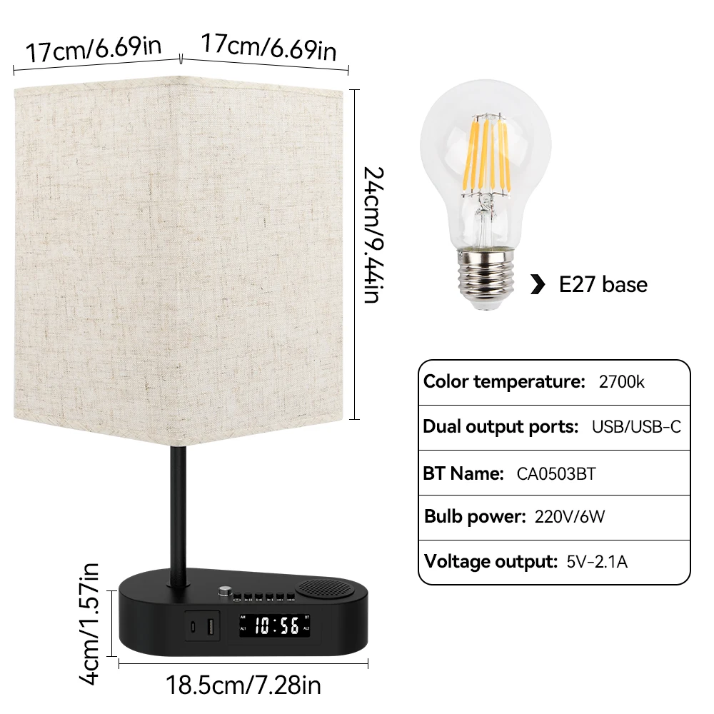 Pop Bedside Table Lamp With Bluetooth And Alarm Clock Function Fabric Music Player Table Lamp Three Color Adjusted For Living Ro