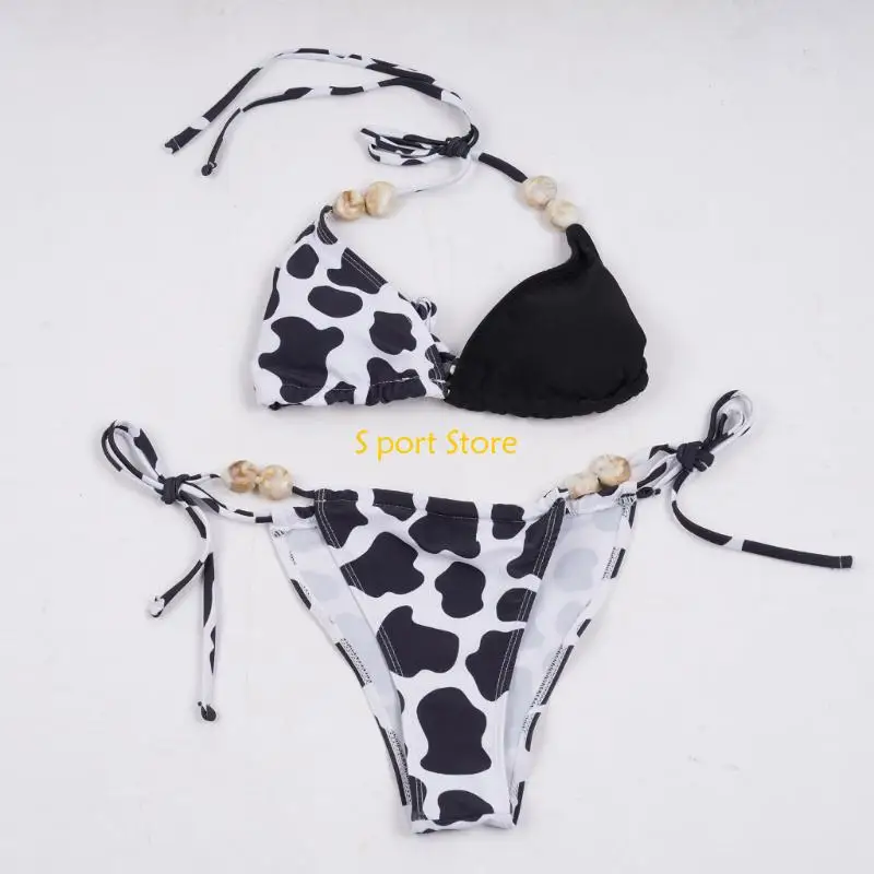 U2JB Nữ ​​Bên Buộc Đồ Bơi Chiếc Đồ Bơi Đốm Bò In Áo Tắm Bơi Trang Phục Bộ Hở Lưng Đồ Bơi Nữ