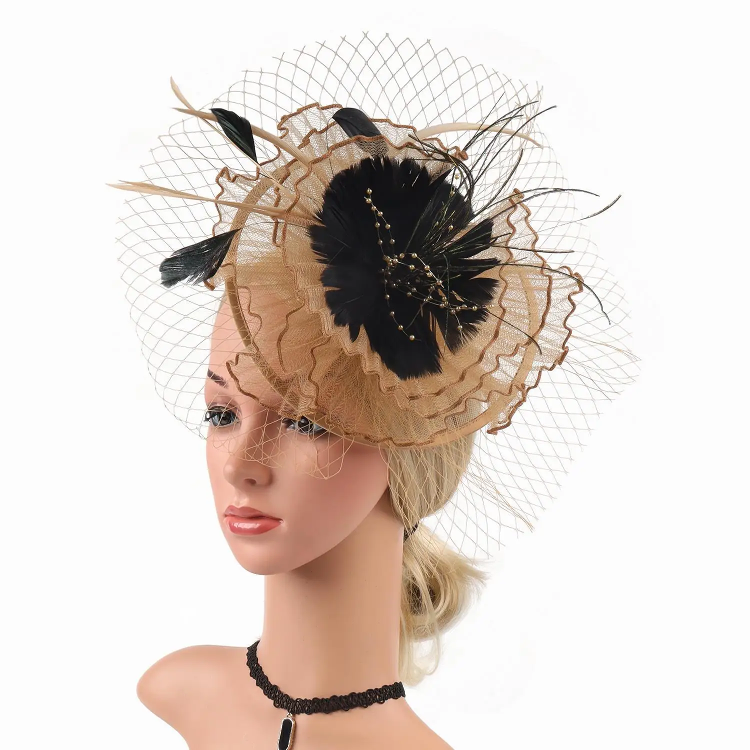 Vintage Mesh Small Top Hat Bridal Veil Hair Ornament Head Flower Feather Top Hat Party Ball Party Head Ball