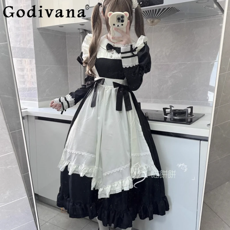 

Elegant Japanese Detachable Long Sleeve Anime Cos Maid Lolita Dress Fashion High Waist A-line Versatile Age-reducing Dresses