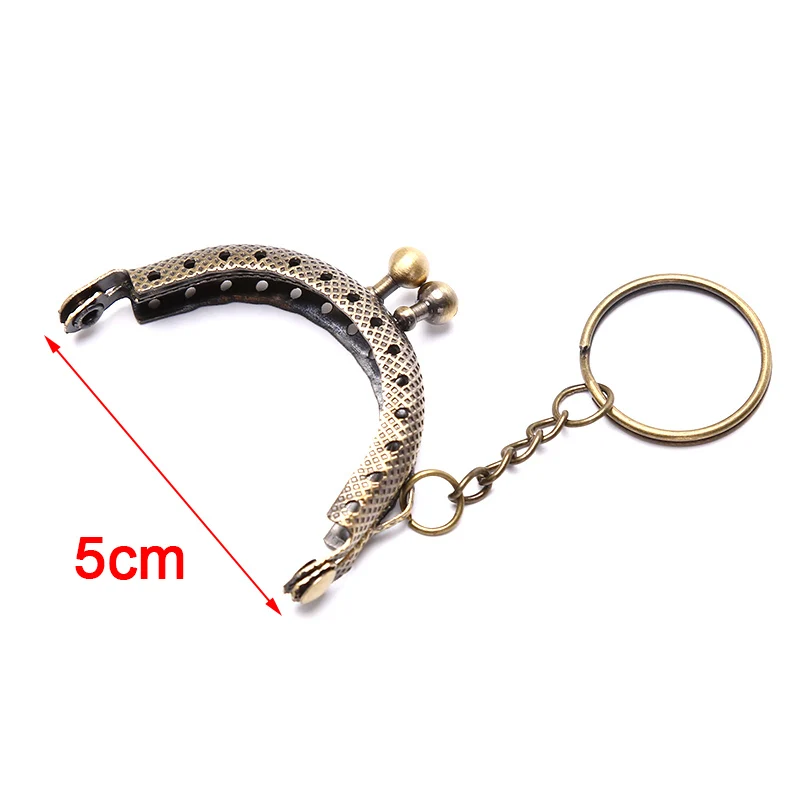 1pcs 5cm Coin Purse Metal Frame with Keychain DIY Arch Frame Kiss Clasp Lock