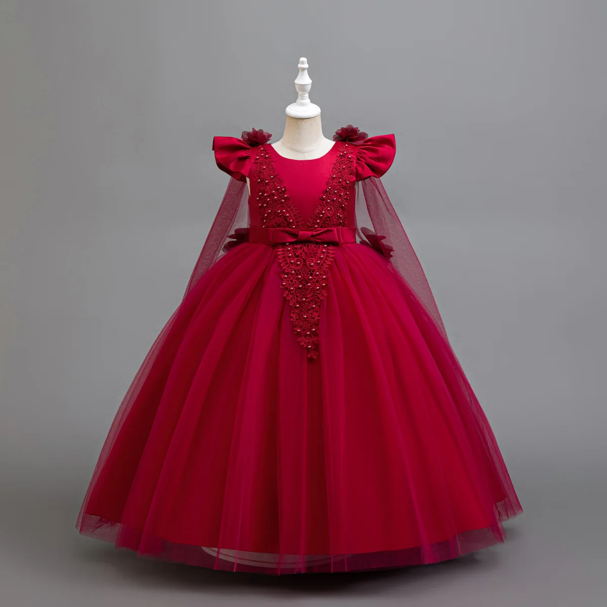 

Elegant Kid Formal Dress Flower Pearl Wedding Performance Princess Dress Girl Floor-length Evening Gown Children Gorgeous Suit