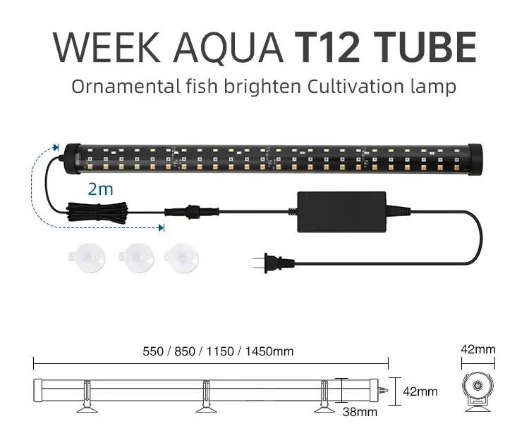 

WEEK AQUA T12 Tube Arowana Ornamental Fish Super Red IP68 Submersible APP Smart Aquarium Light for FishTank